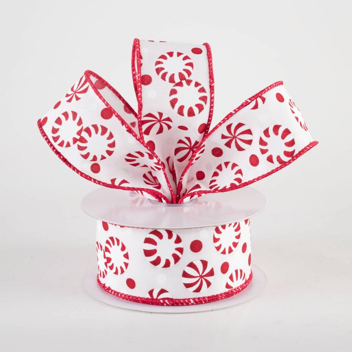 1.5" Christmas Candy Peppermints Ribbon: Red & White (10 Yards) Lifestyle Photo
