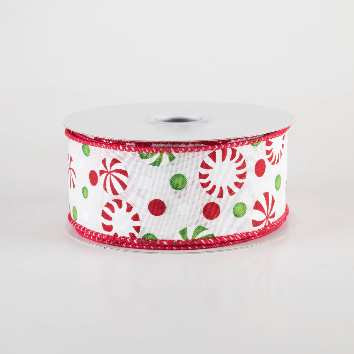 1.5" Christmas Candy Peppermints Ribbon: Red, White & Green (10 Yards) Item Number: RGF14268R