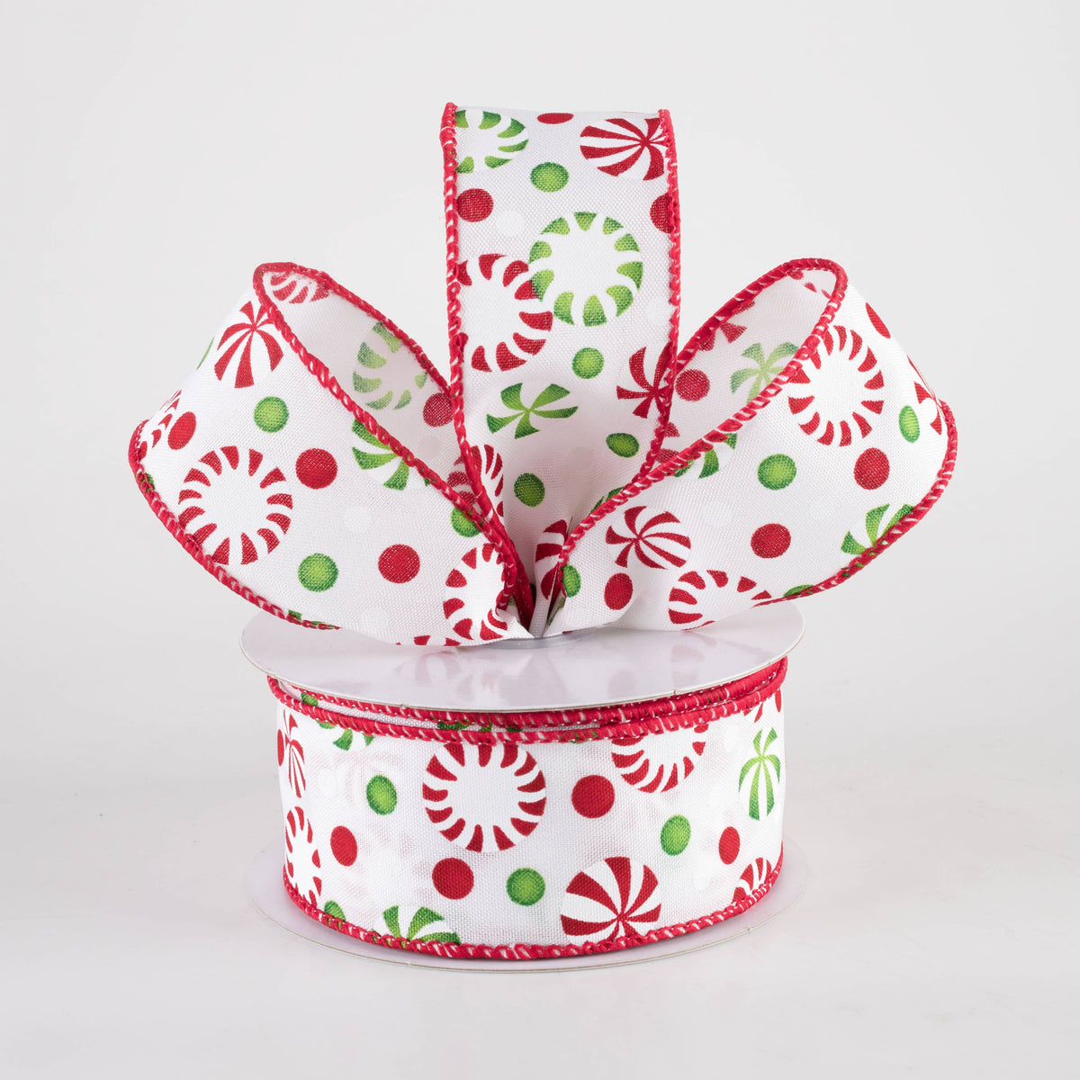 1.5" Christmas Candy Peppermints Ribbon: Red, White & Green (10 Yards) Lifestyle Photo