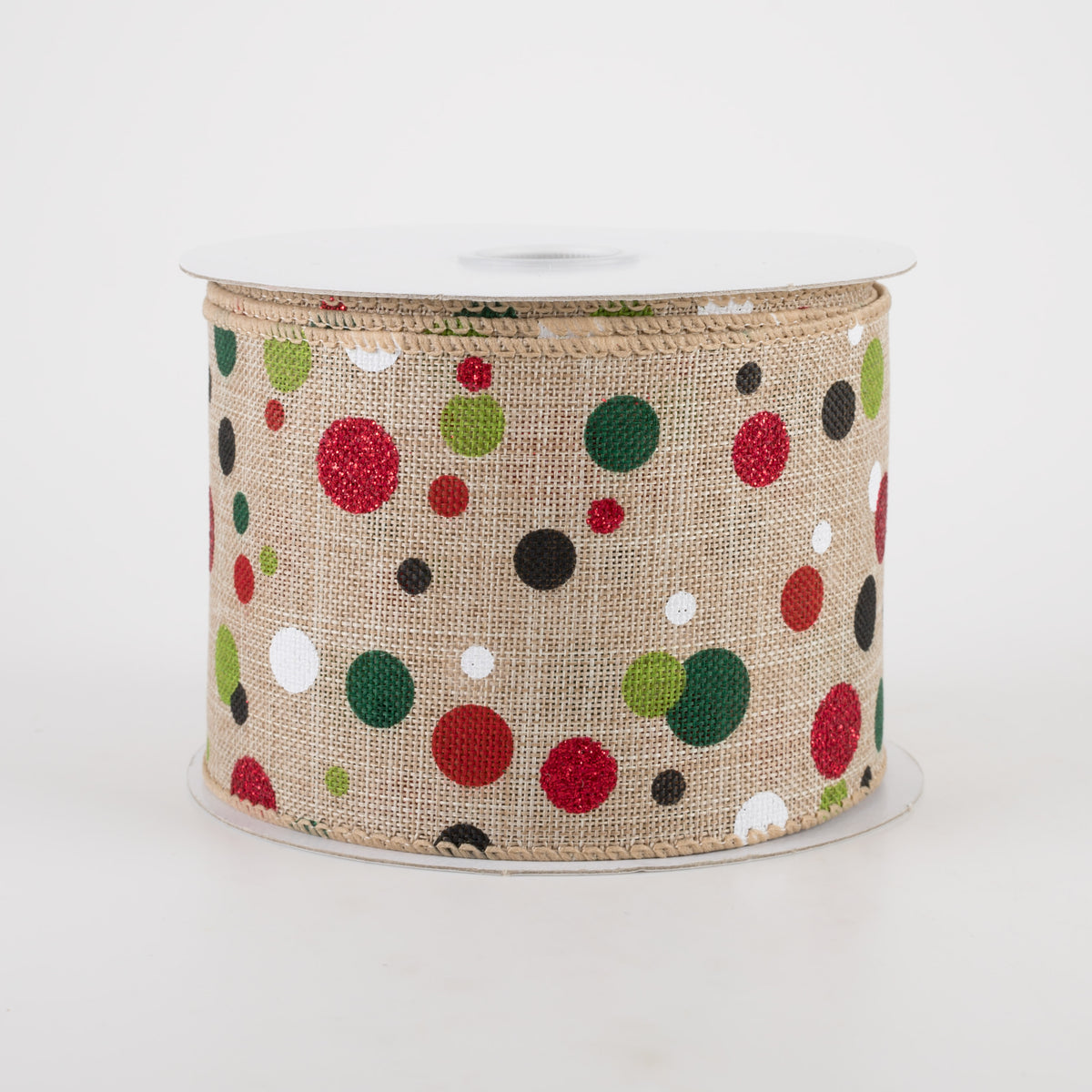 2.5" Christmas Dots Ribbon: Natural (10 Yards)