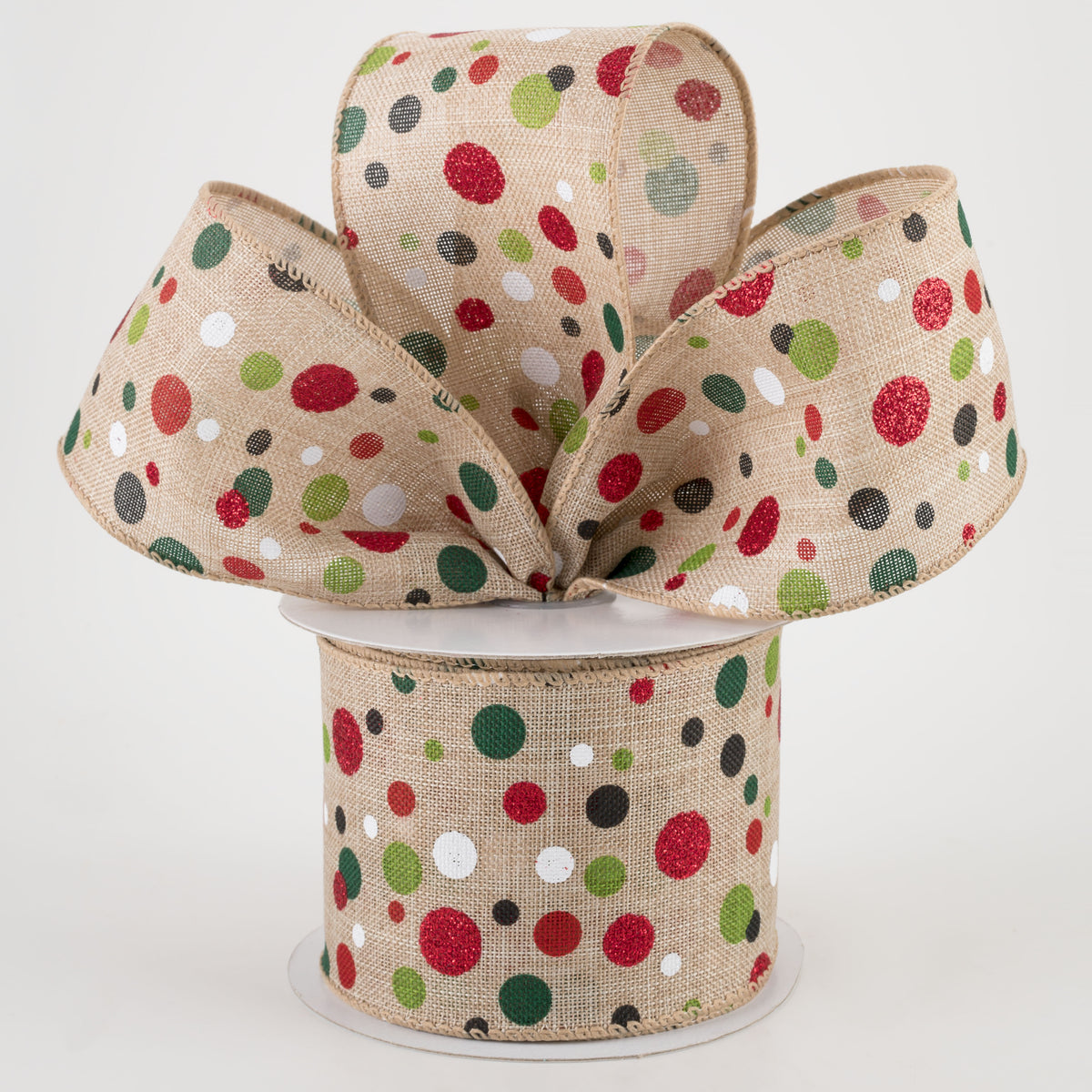 2.5" Christmas Dots Ribbon: Natural (10 Yards) Lifestyle Photo