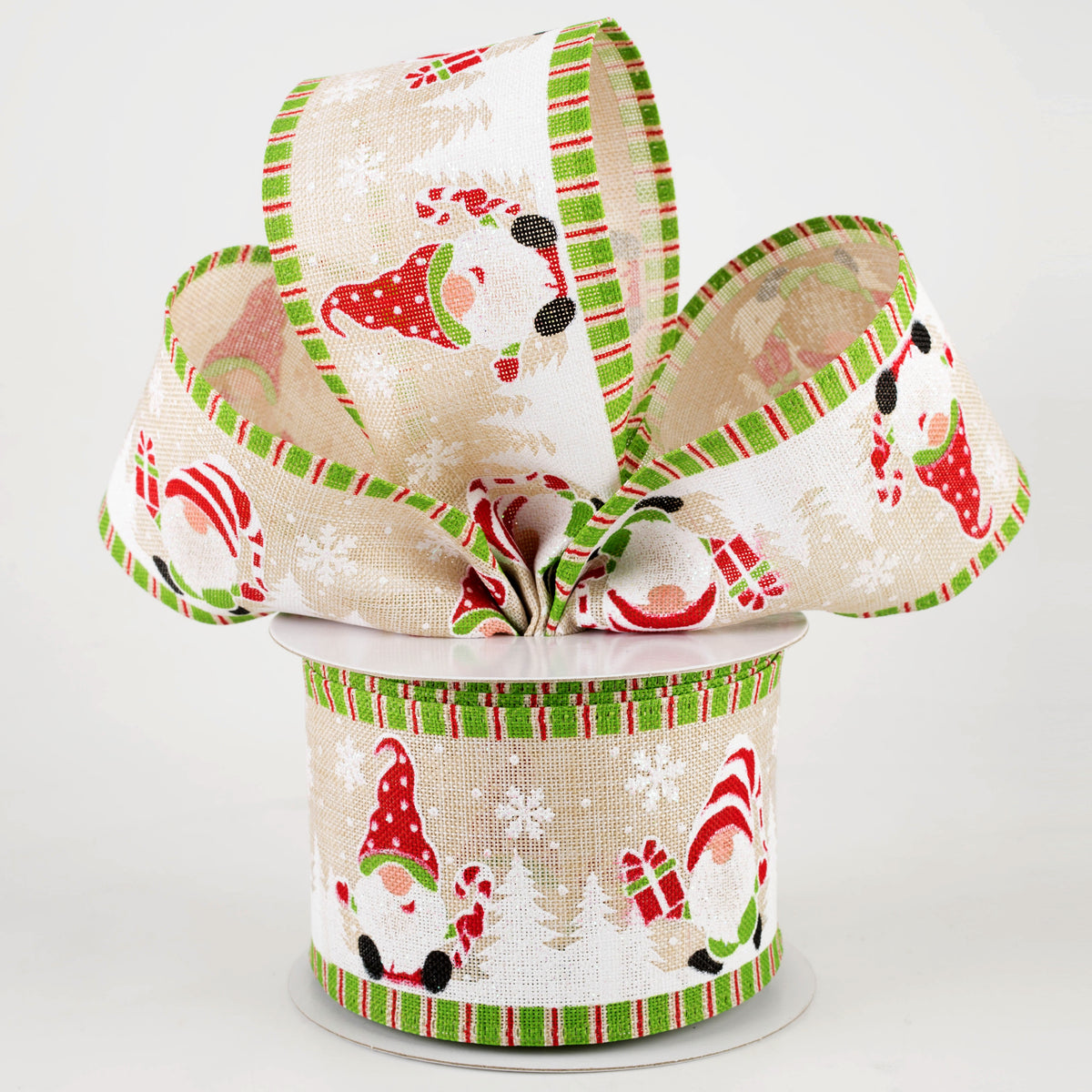 2.5" Christmas Gifts & Gnomes Ribbon: Lime (10 Yards) Lifestyle Photo