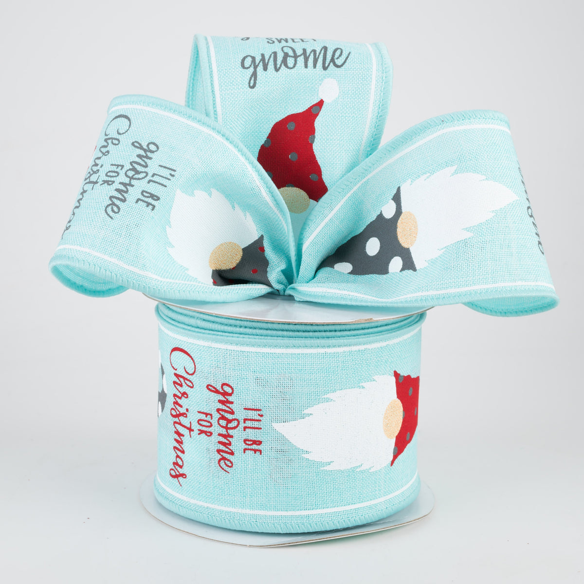 2.5" Christmas Gnome Heads Ribbon: Ice Blue (10 Yards) Lifestyle Photo
