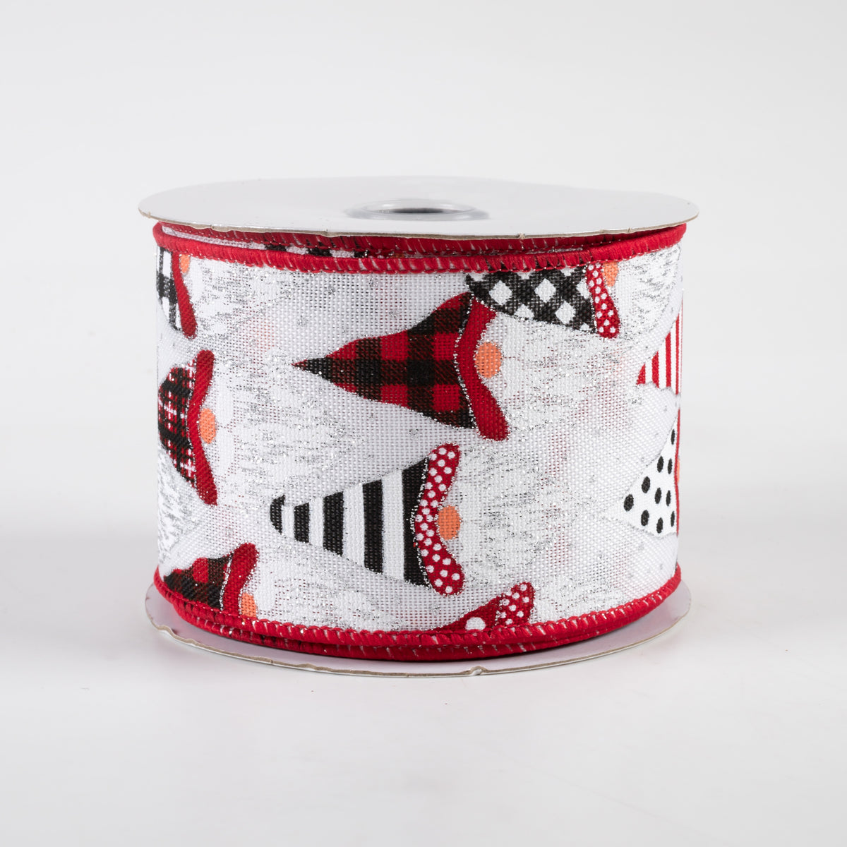 2.5" Christmas Gnome Heads Ribbon: White, Red, Black (10 Yards)