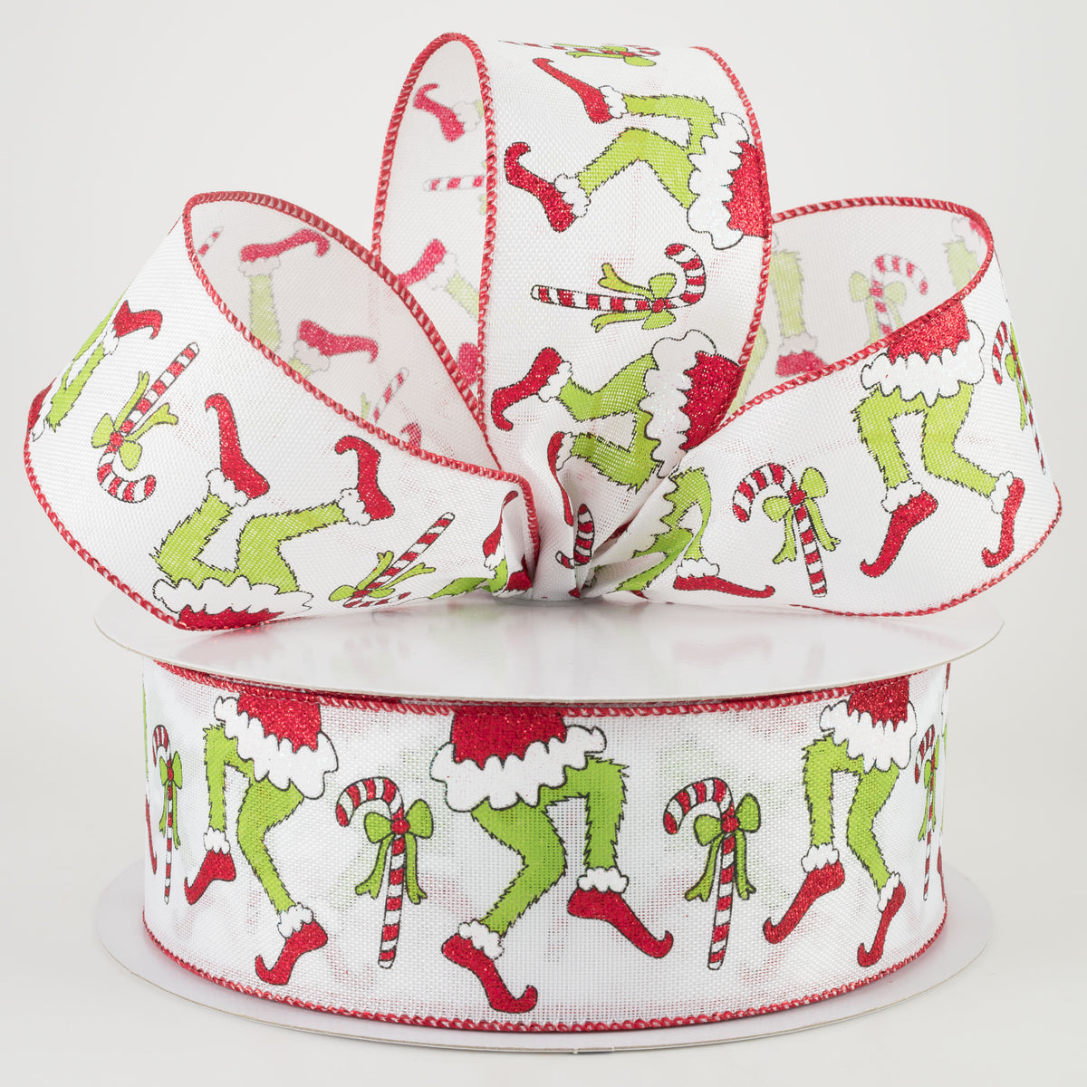 2.5" Christmas Green Monster Legs & Candy Canes Ribbon (50 Yards) Lifestyle Photo
