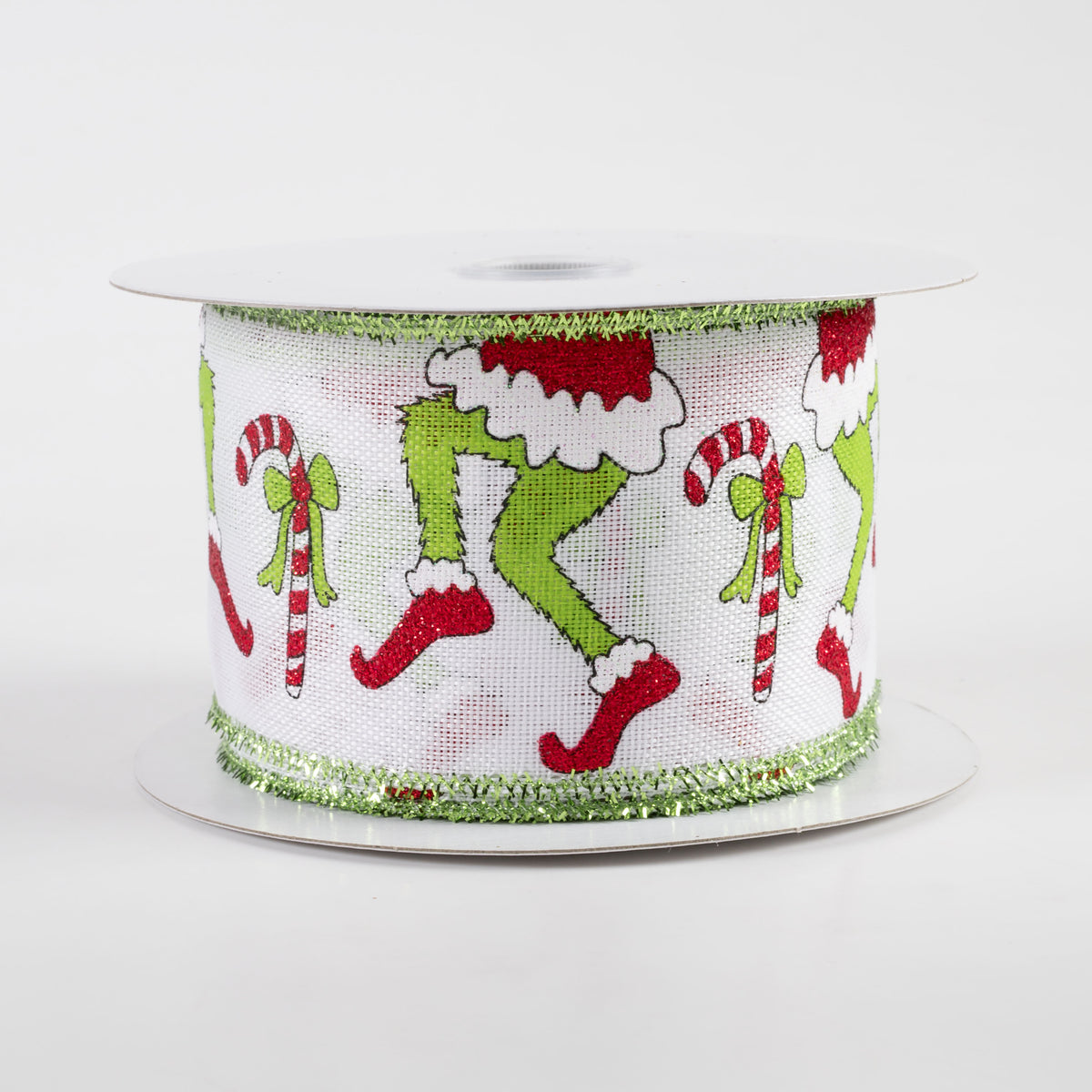 2.5" Christmas Green Monster Legs & Candy Canes Ribbon: Green (10 Yards) Item Number: 71118-40-09