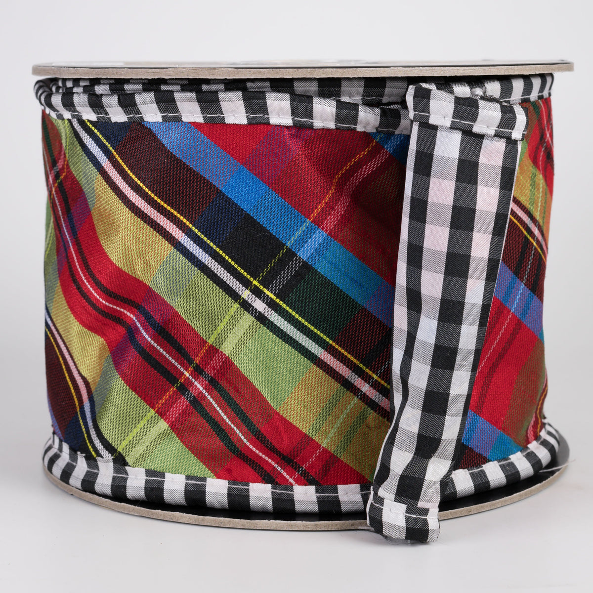 4" Christmas Plaid Dupioni & Taffeta Fused Ribbon: Red, Green & Blue Multi (10 Yards) Item Number: RR0092