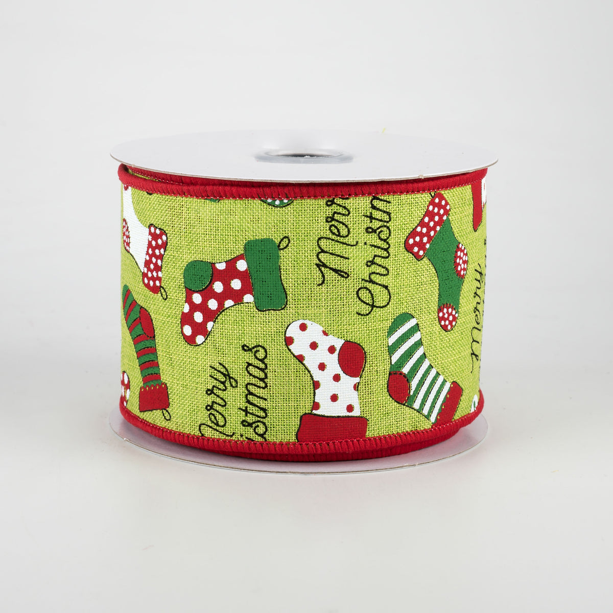 2.5" Christmas Stockings Ribbon: Lime (10 Yards)