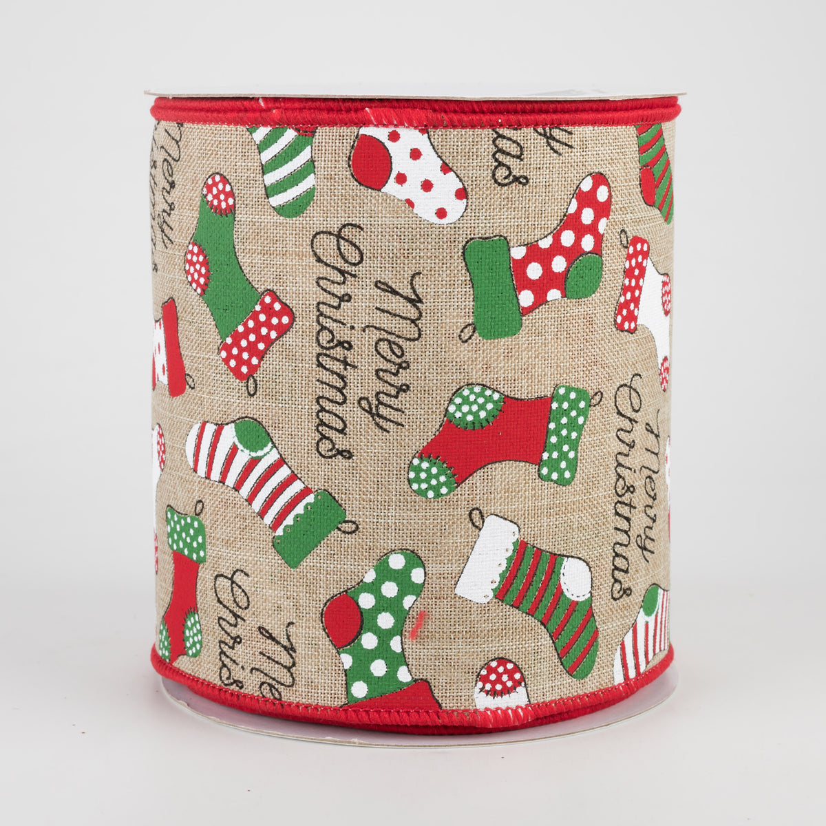 4" Christmas Stockings Ribbon: Natural (10 Yards)
