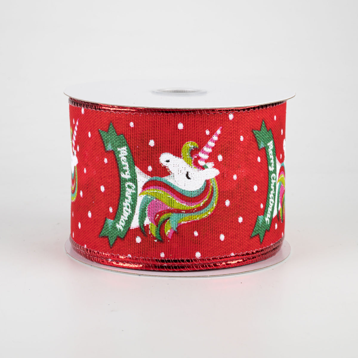 2.5" Christmas Unicorn Linen Ribbon: Red (10 Yards) Item Number: 71011-40-12