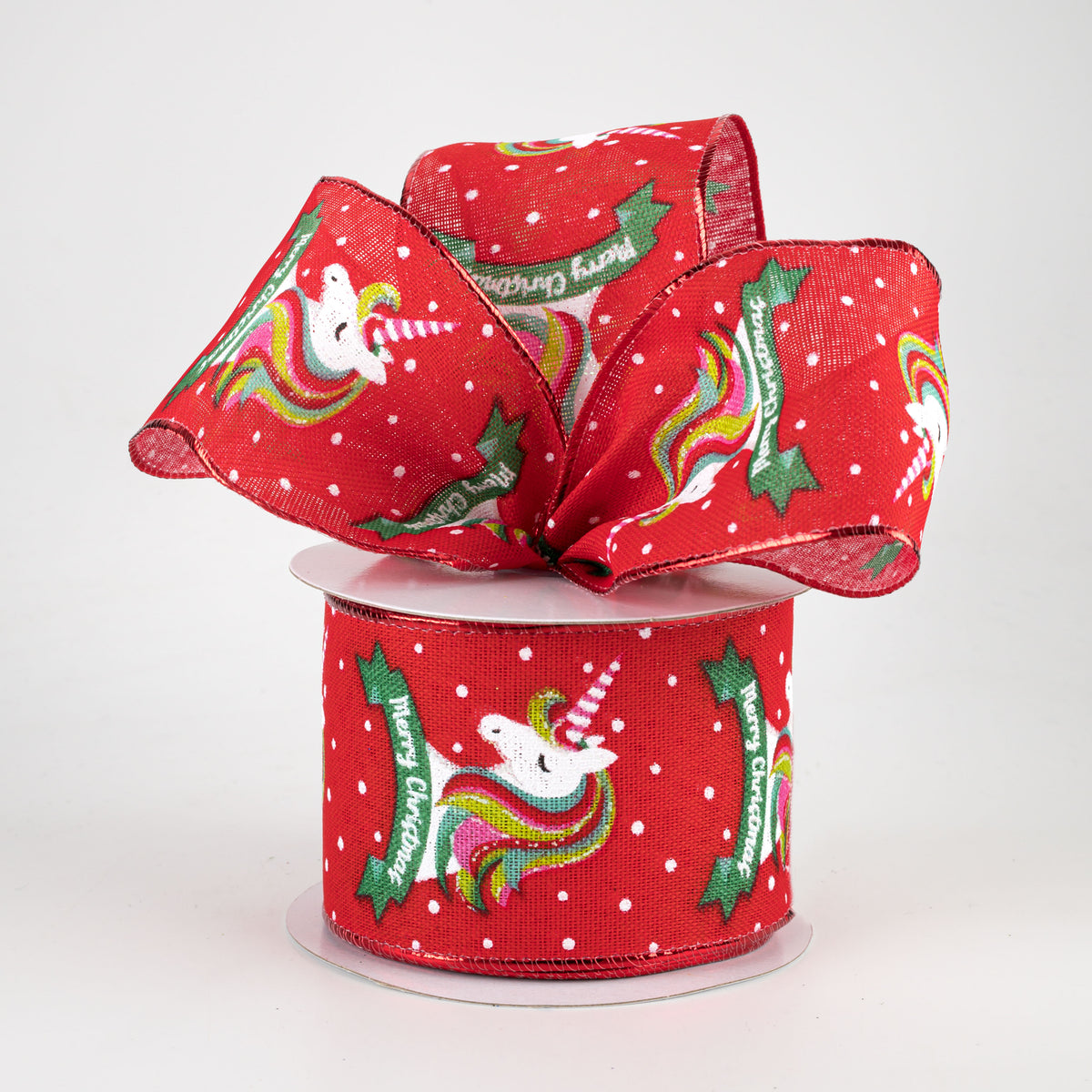 2.5" Christmas Unicorn Linen Ribbon: Red (10 Yards) Lifestyle Photo
