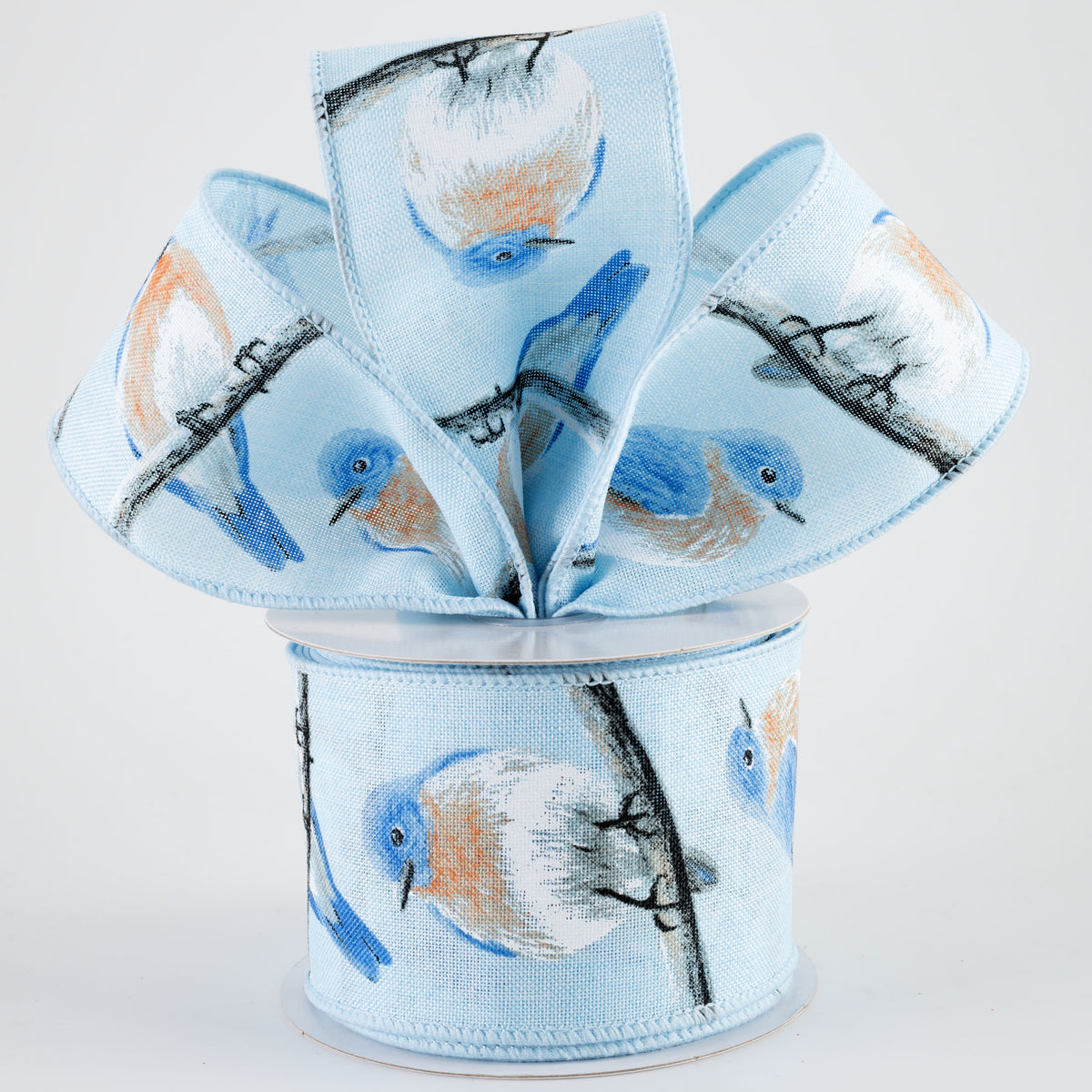 2.5" Chubby Blue & Orange Birds Ribbon: Blue (10 Yards) Lifestyle Photo