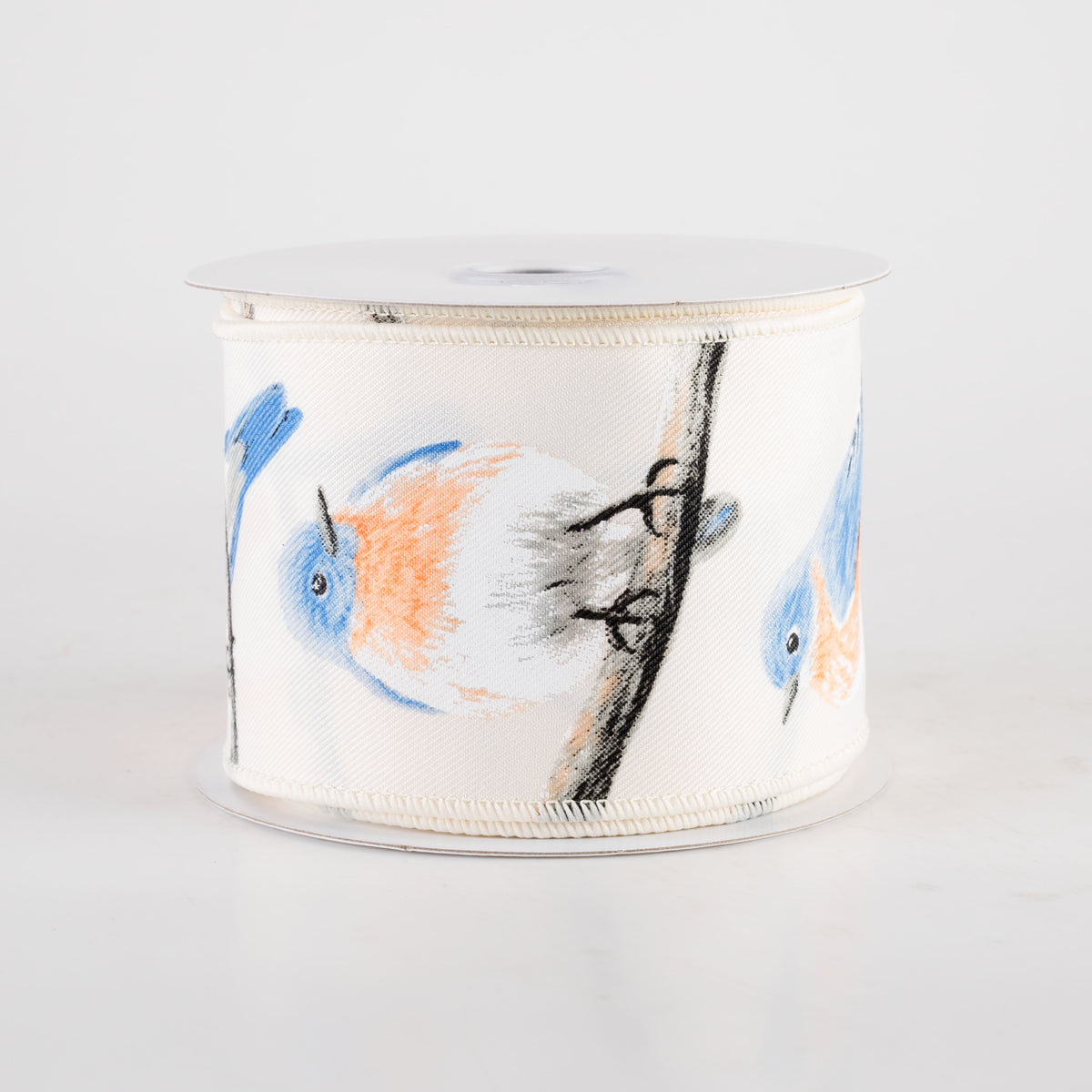 2.5" Chubby Blue & Orange Birds Ribbon: Ivory (10 Yards) Item Number: RGF157137