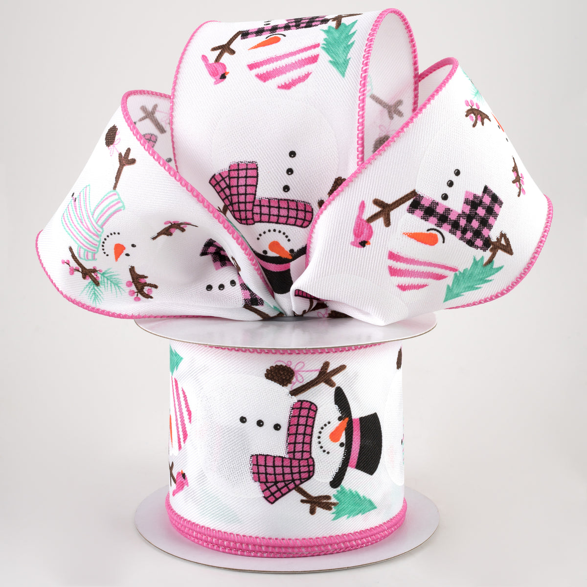 2.5" Chubby Snowman Ribbon: White, Pink, Mint (10 Yards) Lifestyle Photo
