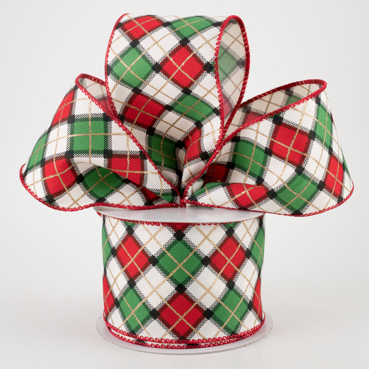 2.5" Claire Plaid Ribbon: Ivory, Red, Green (10 Yards) Lifestyle Photo