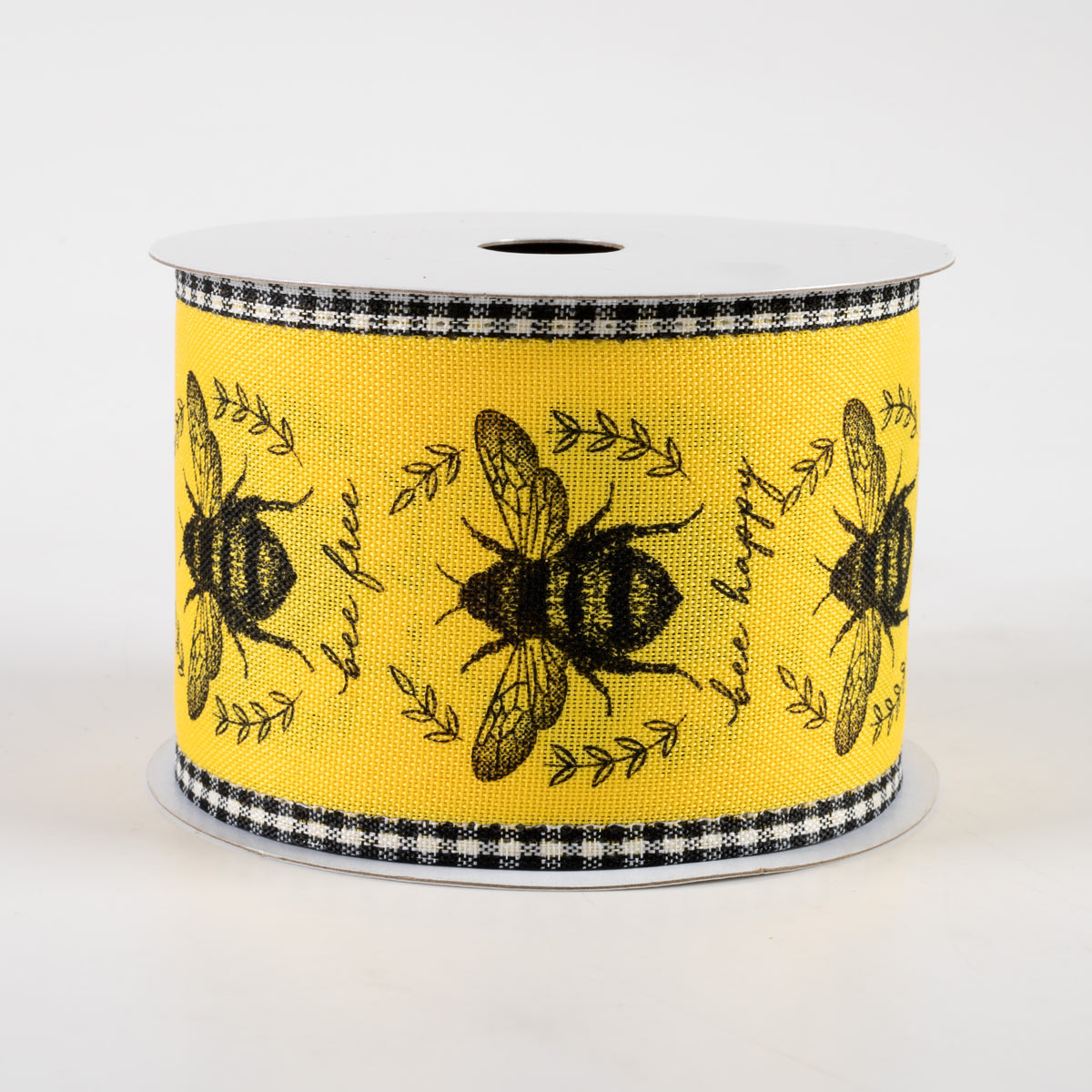 2.5" Classic Honey Bees Gingham Edge Ribbon: Sun Yellow (10 Yards)