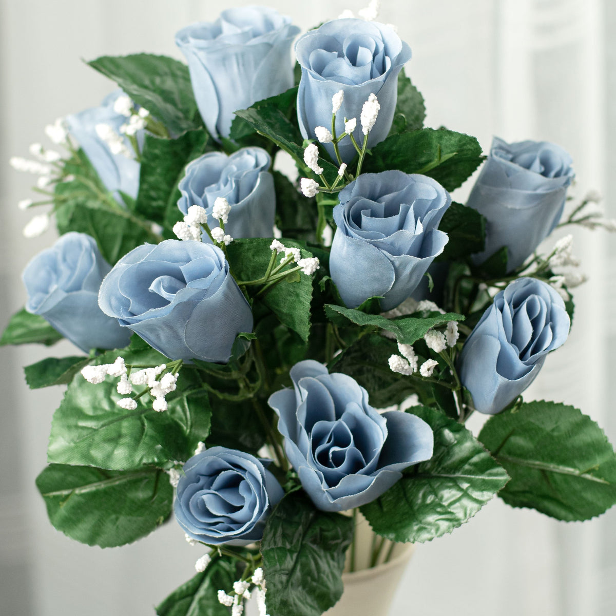 18" Colorfast Lillian Rose Bud Bush: Dusty Blue (14) Item Number: 30308DTBL