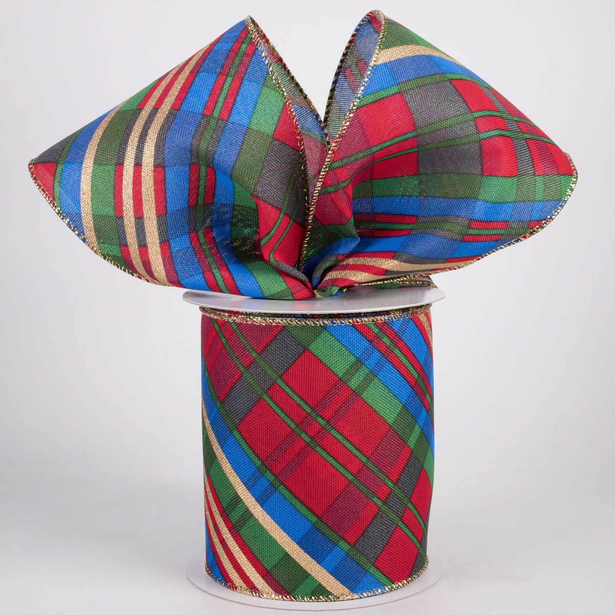 4" Conklin Plaid Ribbon: Preppy Gold Christmas (10 Yards) Lifestyle Photo