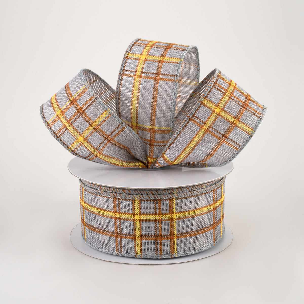 1.5" Cornelia Plaid Ribbon: Grey, Rust, Yellow (10 Yards) Lifestyle Photo