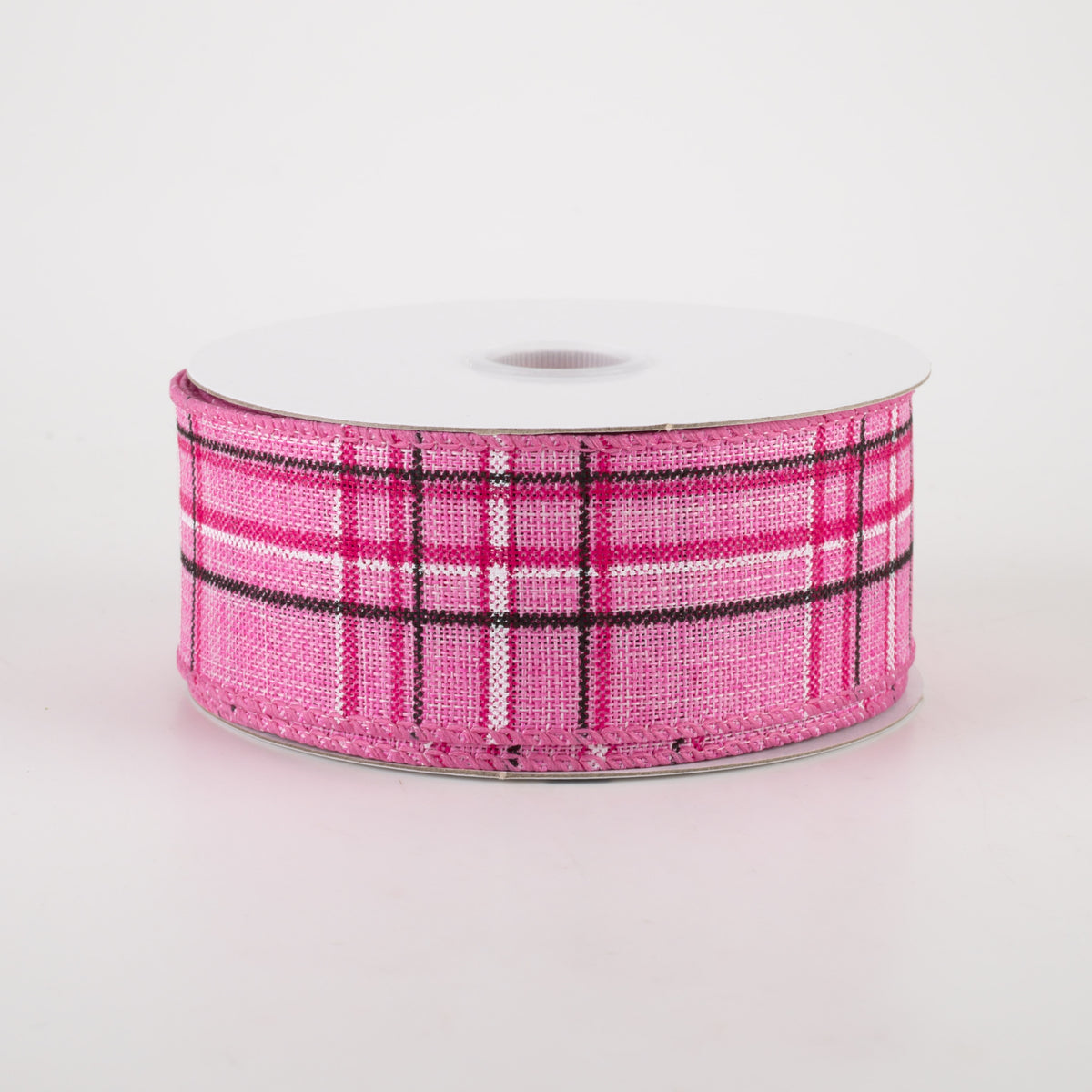1.5" Cornelia Plaid Ribbon: Pink, Black & White (10 Yards)