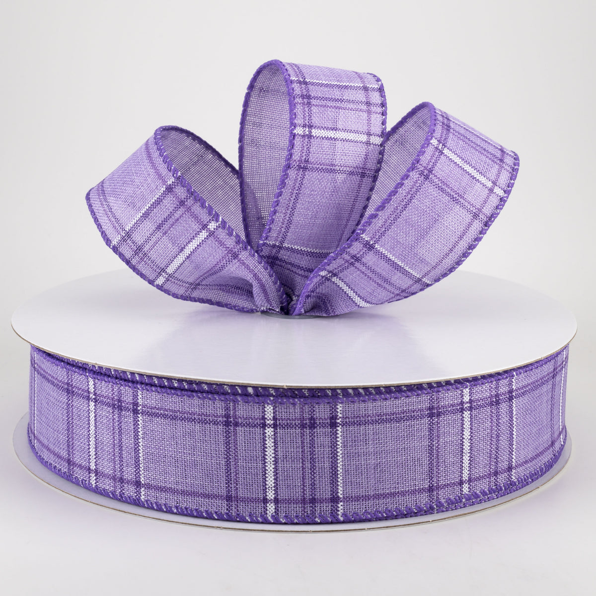 1.5" Cornelia Plaid Ribbon: Purple, Lavender & White (50 Yards) Lifestyle Photo