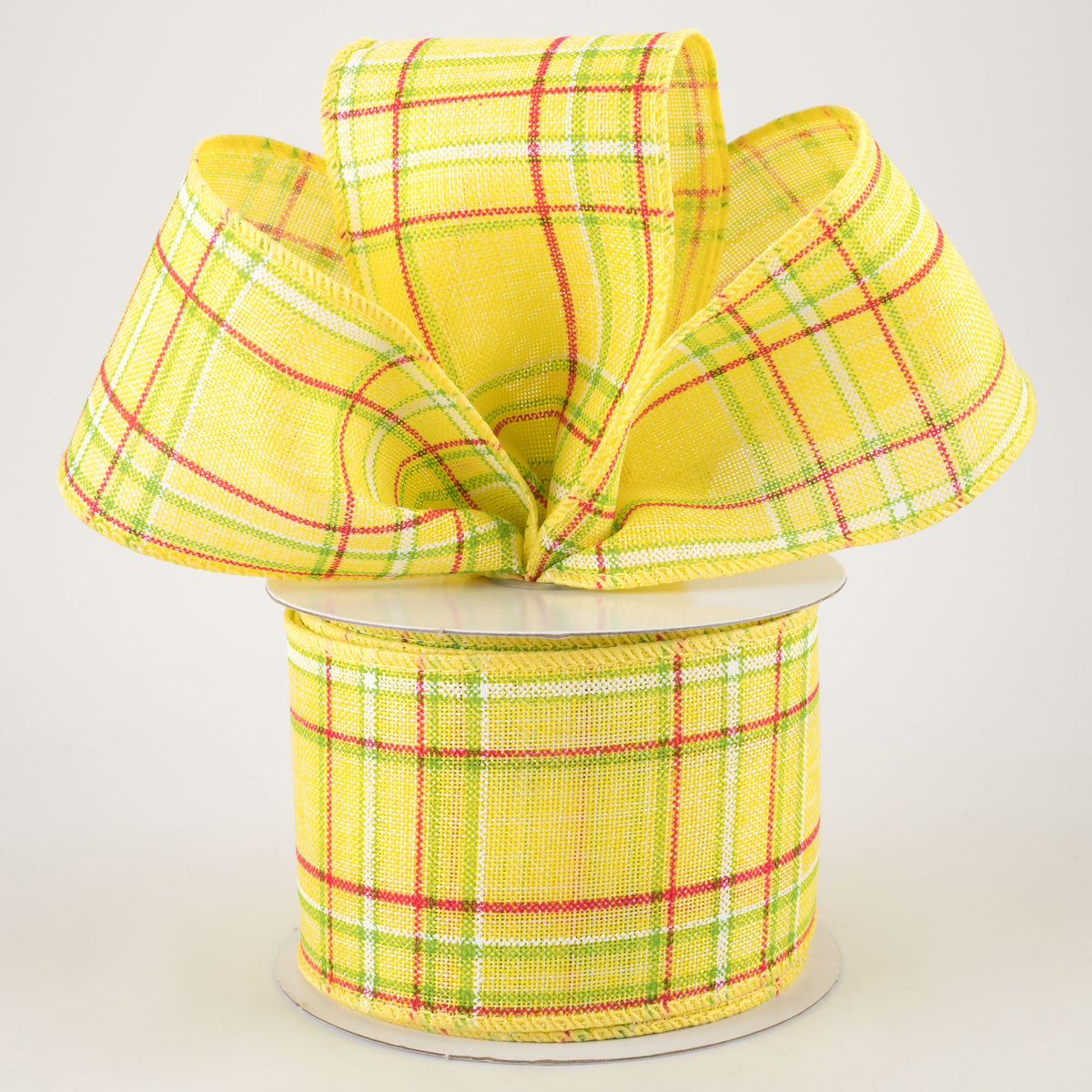 2.5" Cornelia Plaid Ribbon: Yellow, Lime, Fuchsia & White (10 Yards) Lifestyle Photo