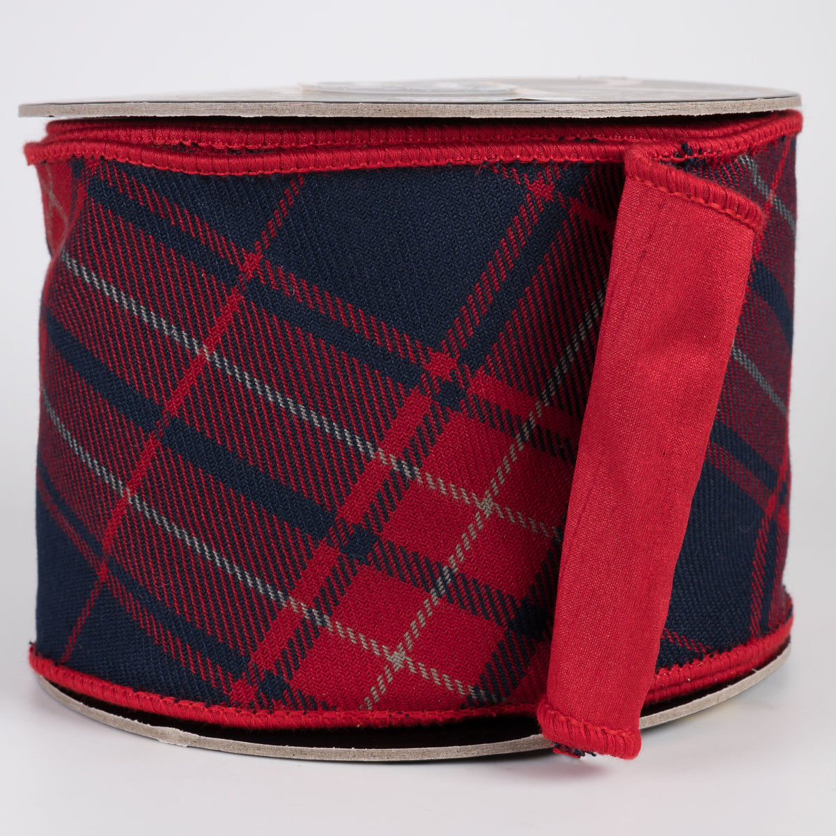 4" Cotton Bias Plaid & Dupioni Fused Ribbon: Red, Navy Blue & Grey (10 Yards) Item Number: RR0003