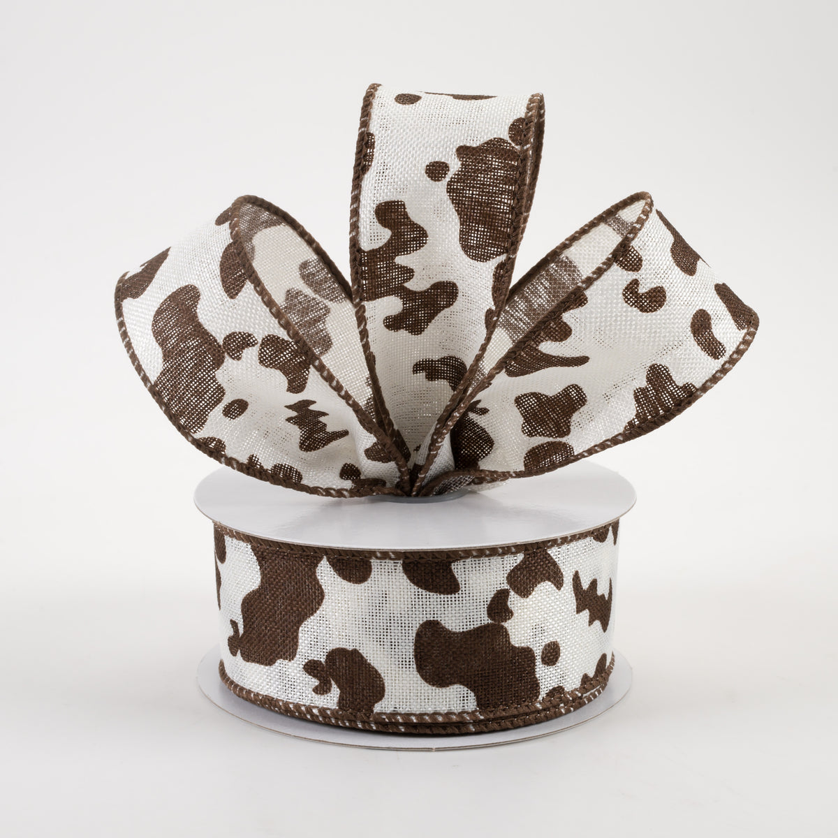 1.5" Cow Print Linen Ribbon: Ivory & Brown (10 Yards) Lifestyle Photo