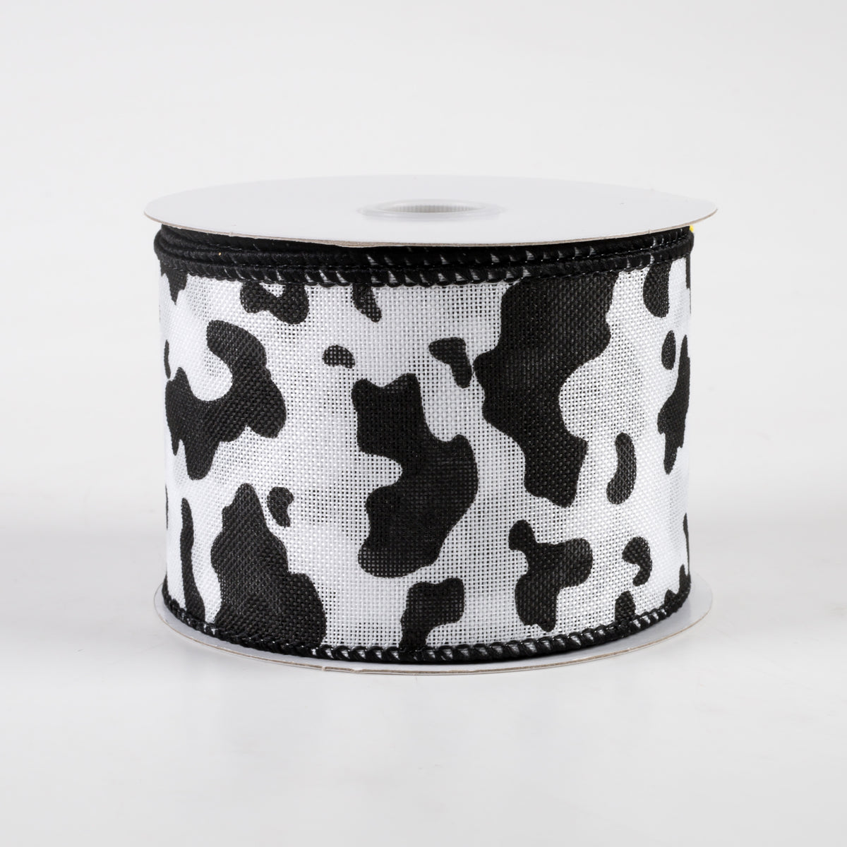 2.5" Cow Print Linen Ribbon: White & Black (10 Yards)