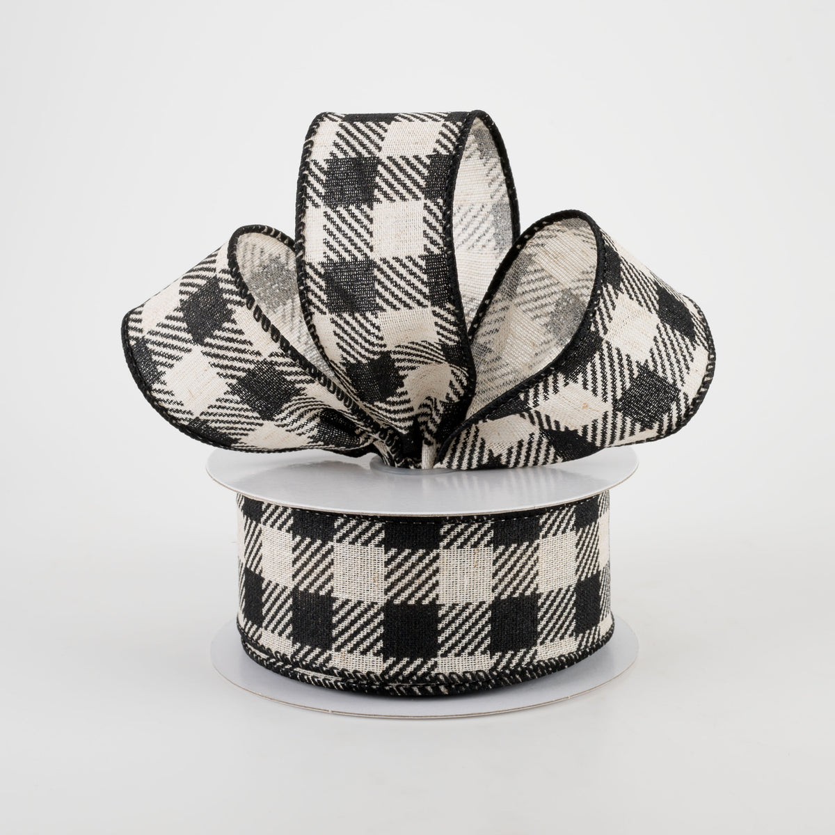 1.5" Cream Canvas Black Buffalo Plaid Ribbon (10 Yards) Lifestyle Photo