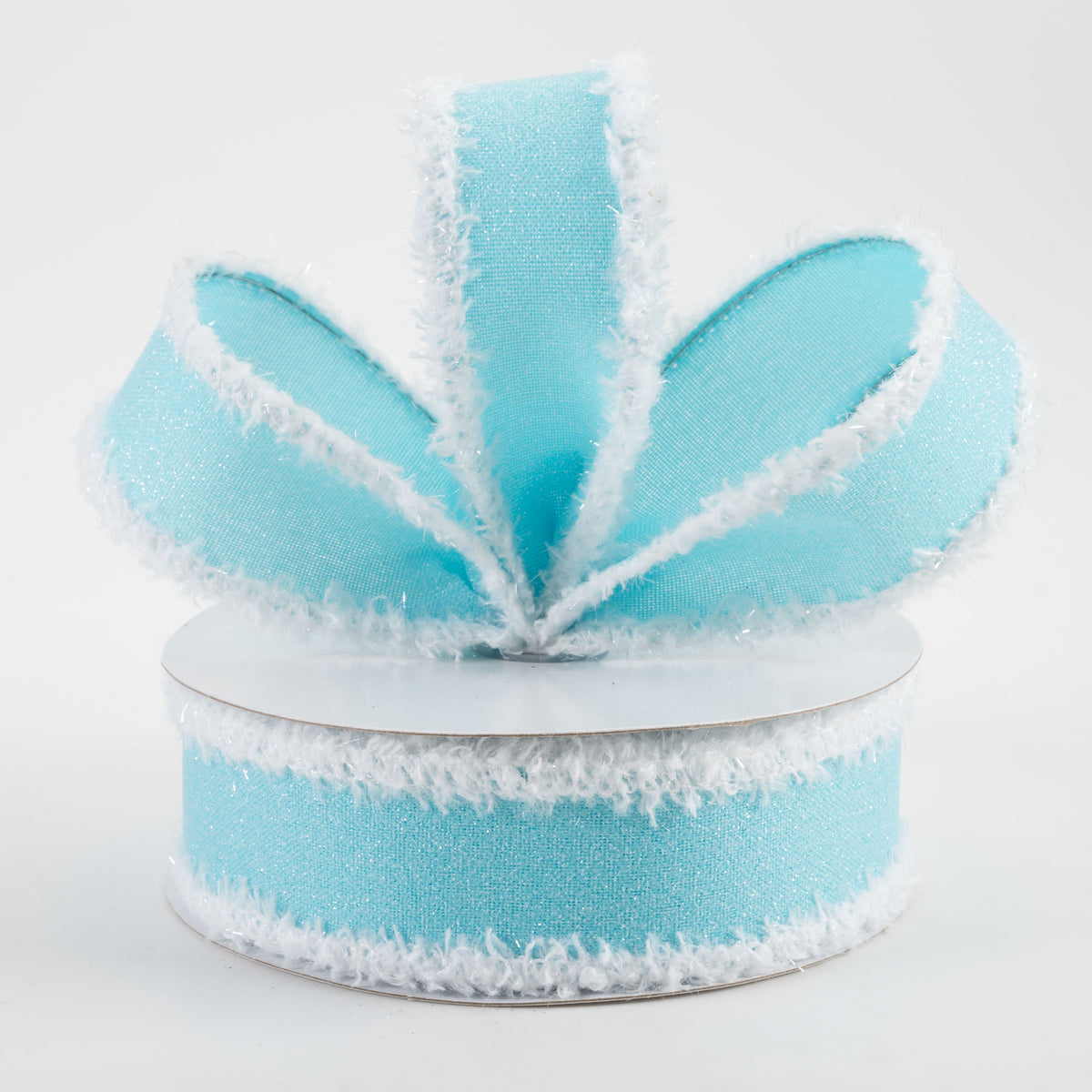 1.5" Crystal Shine Fuzzy Edge Ribbon: Light Blue & White (10 Yards) Lifestyle Photo