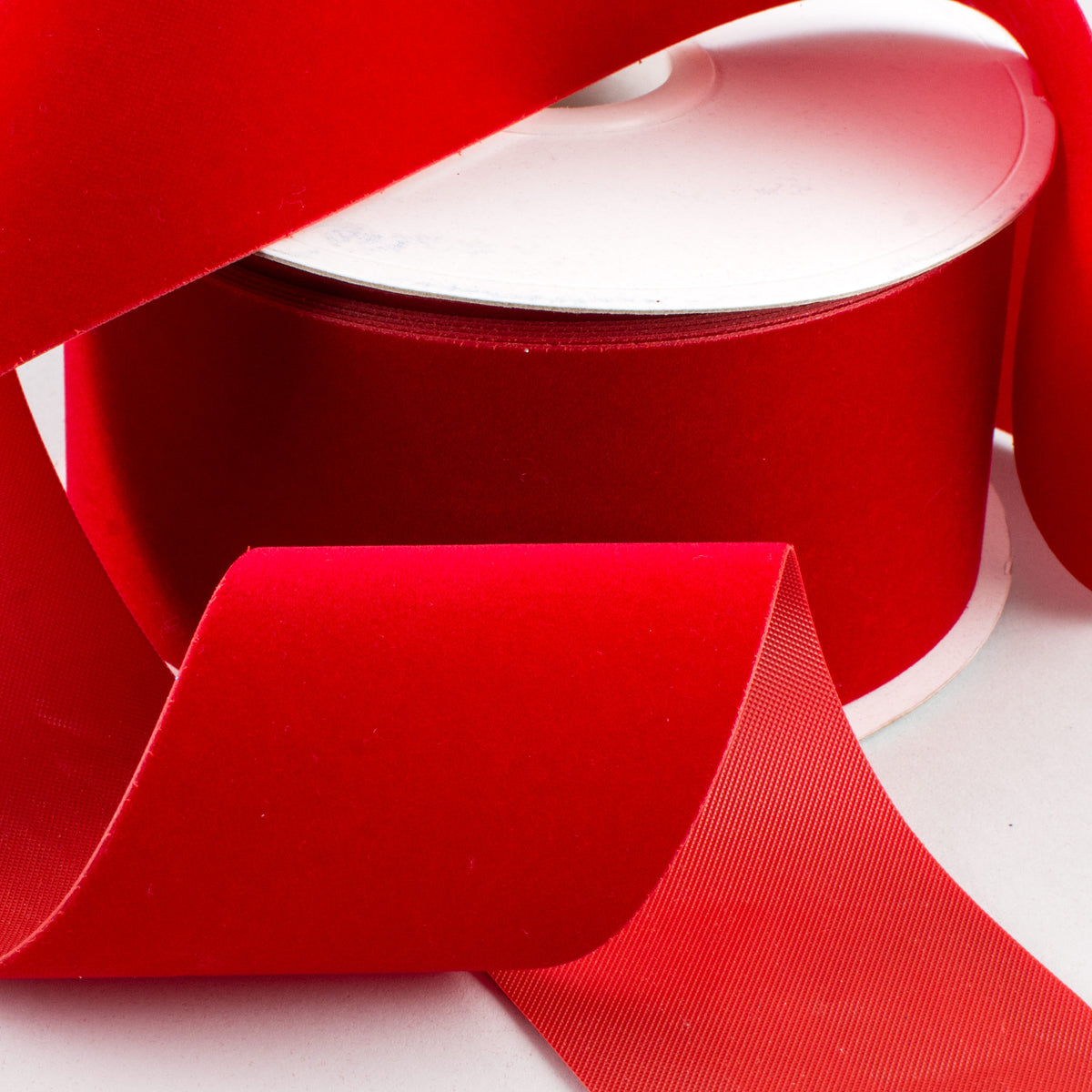 2.5" Cut Edge Outdoor Velvet Ribbon: Red (25 Yards) Lifestyle Photo