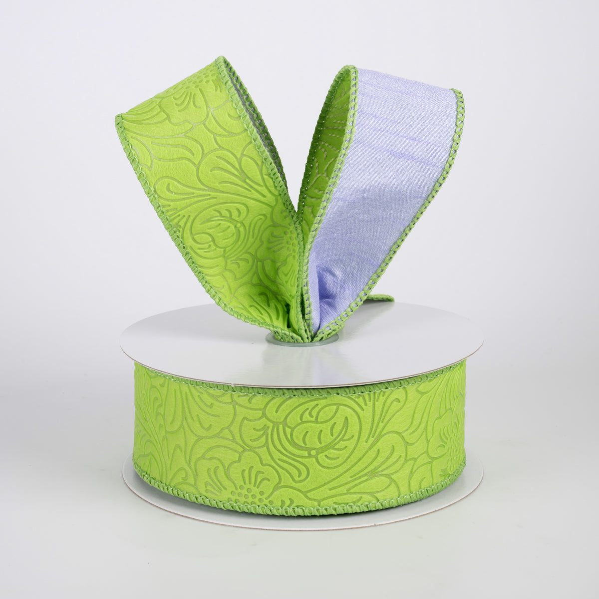 1.5" Double Sided Flower Breeze & Dupioni Ribbon: Lime & Lavender (10 Yards)