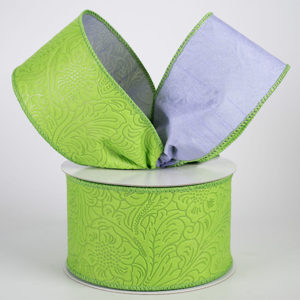 2.5" Double Sided Flower Breeze & Dupioni Ribbon: Lime & Lavender (10 Yards)
