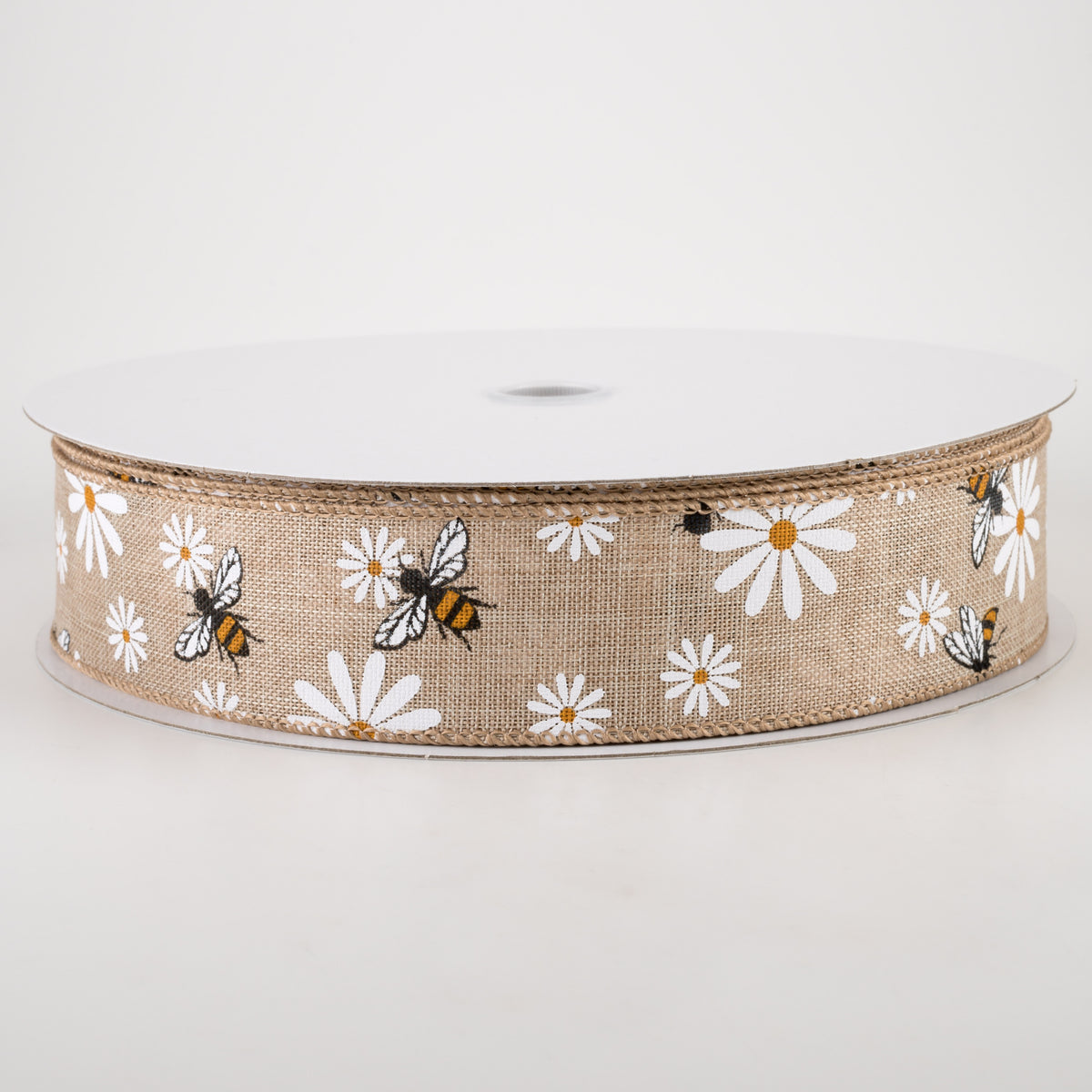1.5" Daisies & Bees Ribbon: Natural Linen (50 Yards) Item Number: 841-09-215