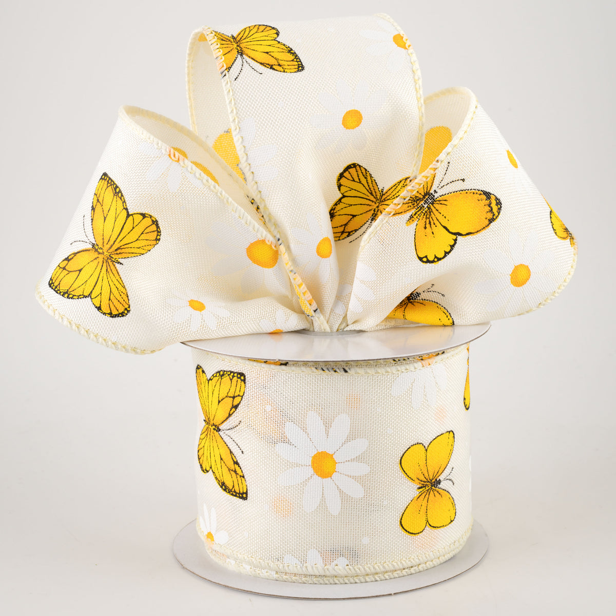 2.5" Daisies & Butterflies Linen Ribbon: Ivory (10 Yards) Lifestyle Photo