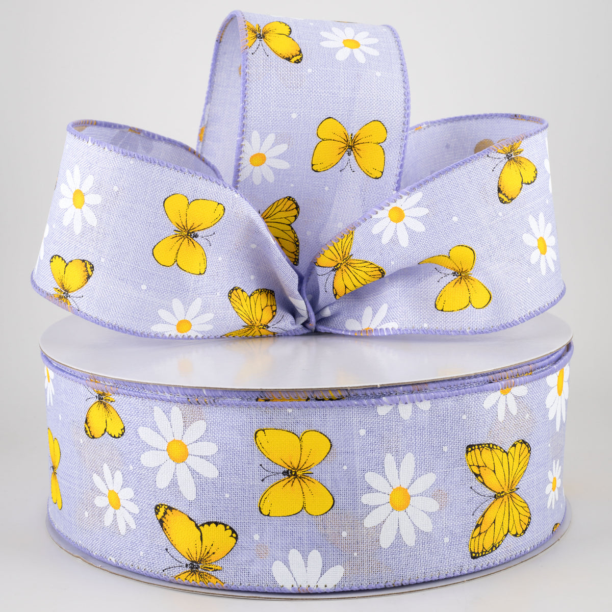 2.5" Daisies & Butterflies Linen Ribbon: Lavender (50 Yards) Lifestyle Photo