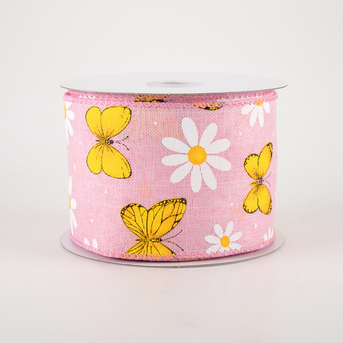 2.5" Daisies & Butterflies Linen Ribbon: Pink (10 Yards) Item Number: 41264-40-03
