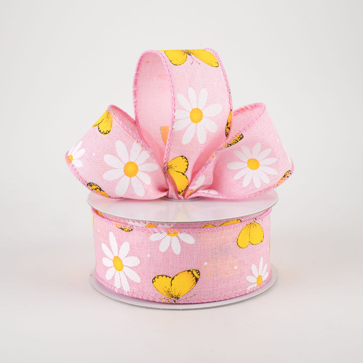 1.5" Daisies & Butterflies Linen Ribbon: Pink (10 Yards) Lifestyle Photo