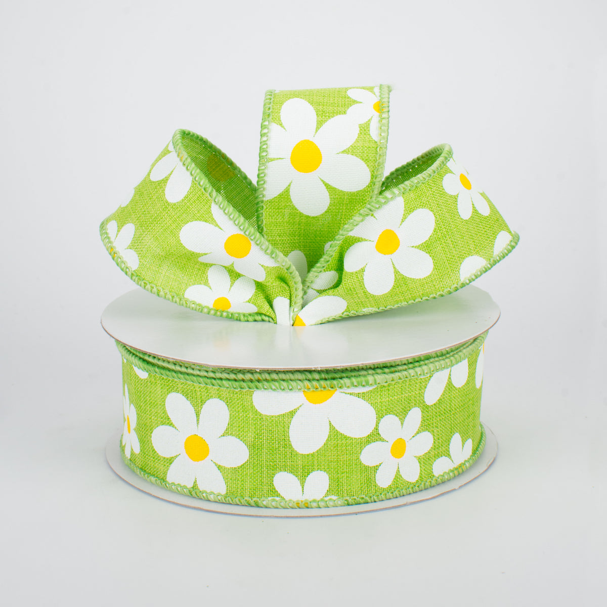 1.5" Daisy Print Ribbon: Lime Green (10 Yards) Lifestyle Photo