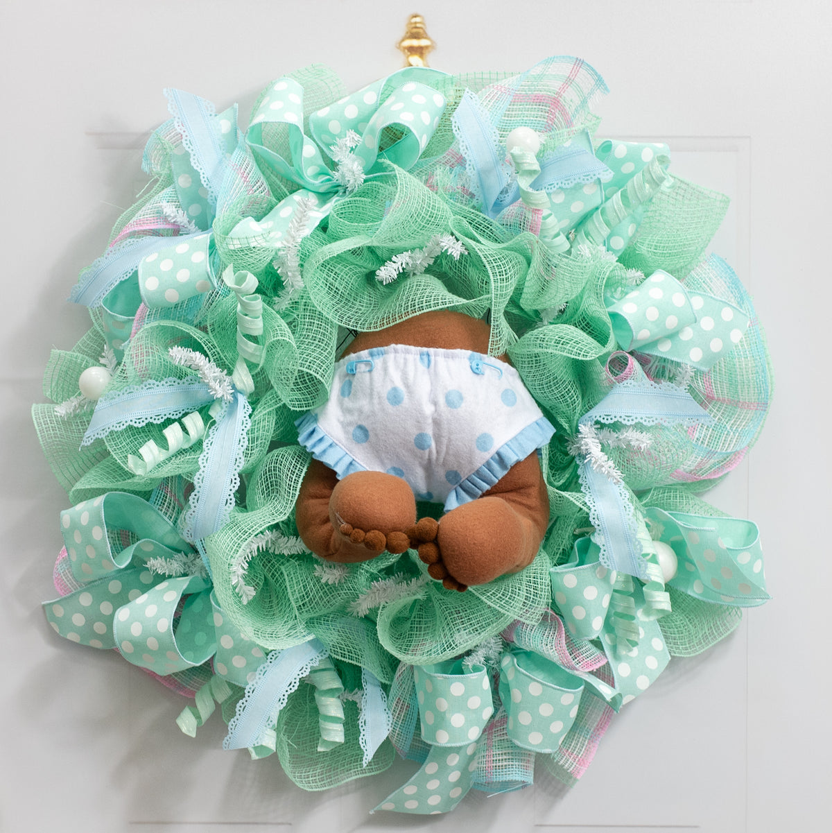 12" Dark Skin Baby Bottom Wreath Accent: Blue Lifestyle Photo