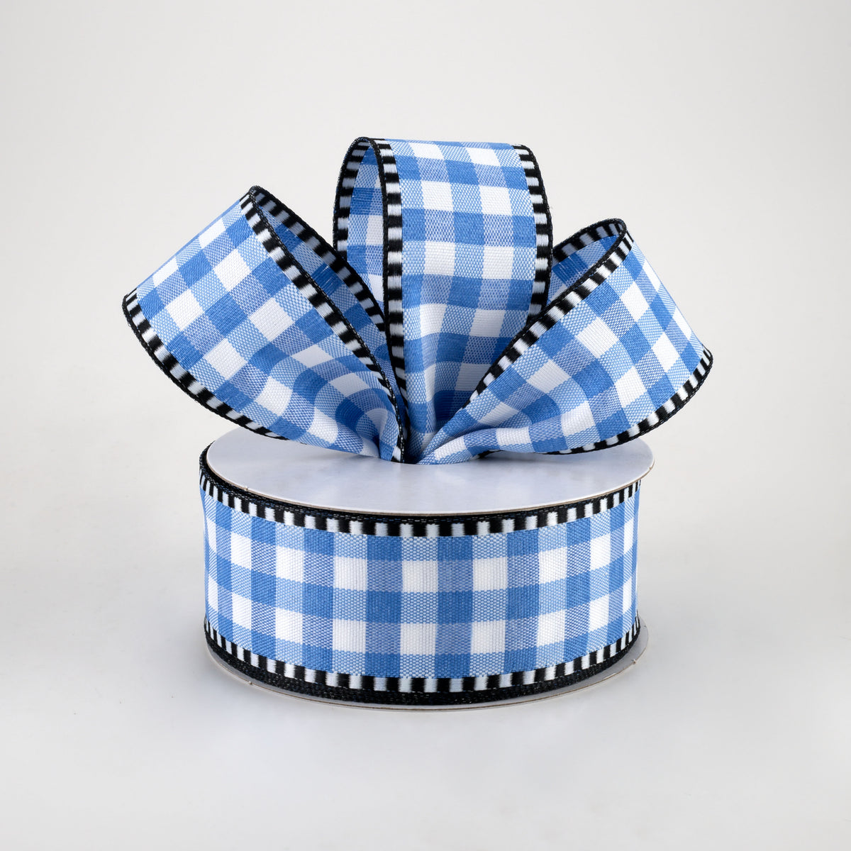 1.5" Dashed Edge Check Plaid Ribbon: Blue & White (10 Yards) Lifestyle Photo