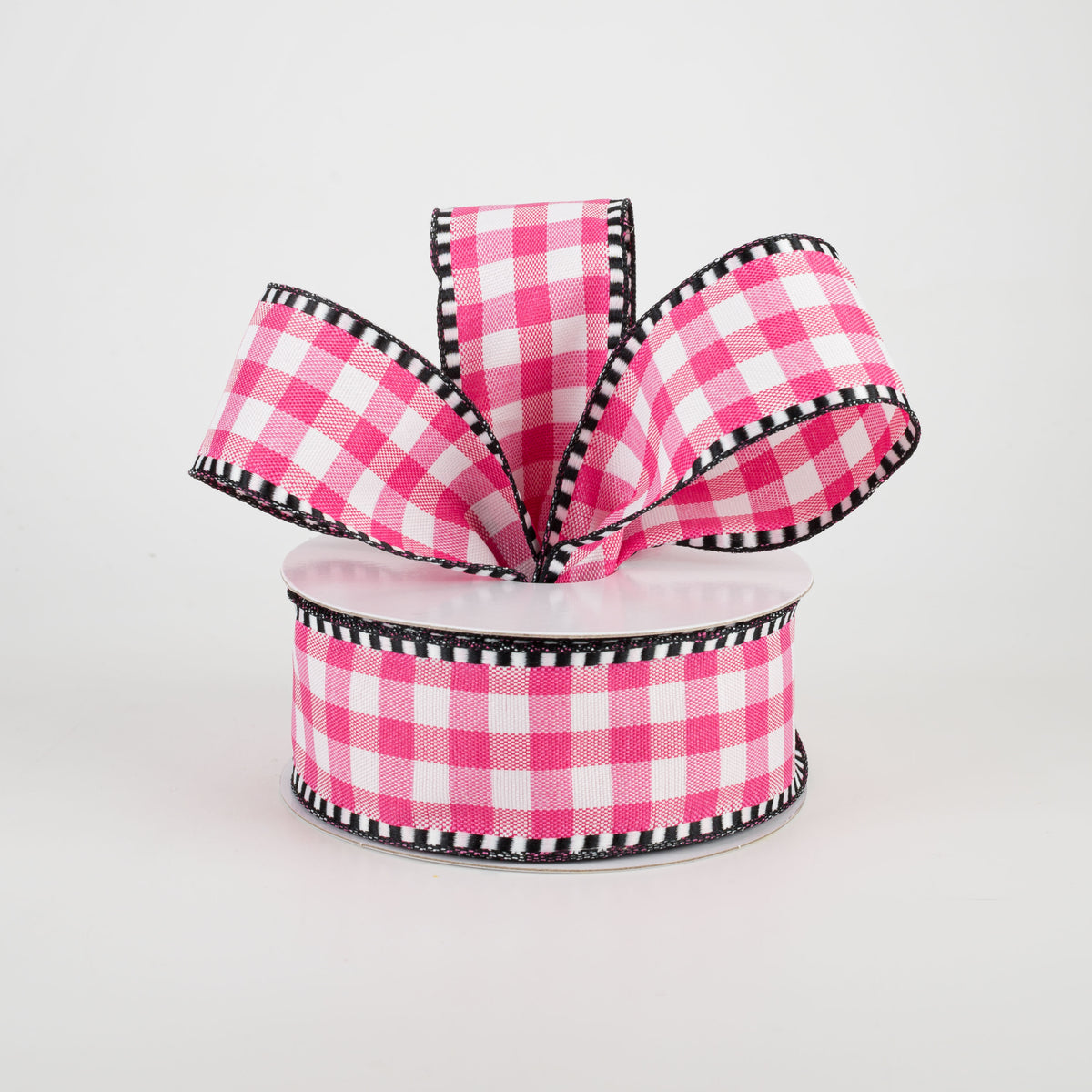 1.5" Dashed Edge Check Plaid Ribbon: Fuchsia & White (10 Yards) Lifestyle Photo