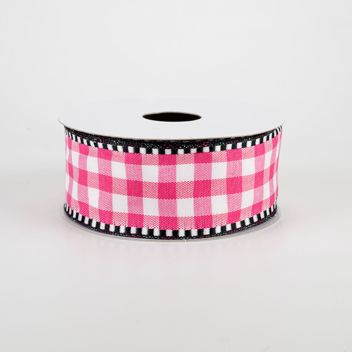 1.5" Dashed Edge Check Plaid Ribbon: Fuchsia & White (10 Yards) Item Number: 47102-09-44