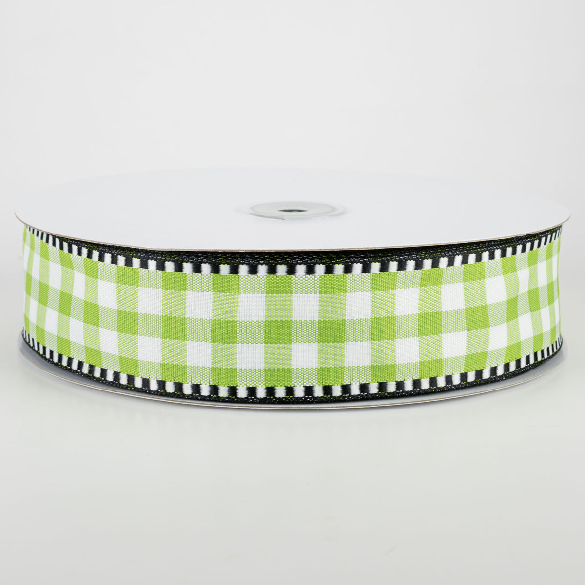 1.5" Dashed Edge Check Plaid Ribbon: Lime & White (50 Yards) Item Number: 847-09-155