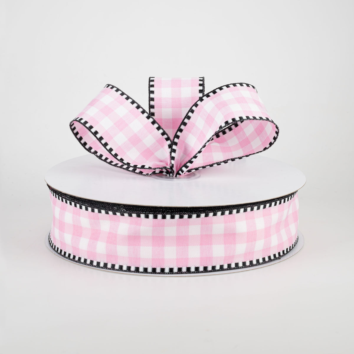1.5" Dashed Edge Check Plaid Ribbon: Pink & White (50 Yards) Lifestyle Photo
