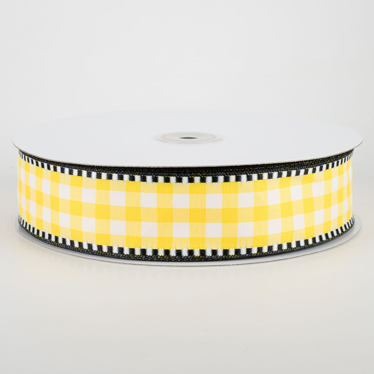 1.5" Dashed Edge Check Plaid Ribbon: Yellow & White (50 Yards) Item Number: 847-09-153