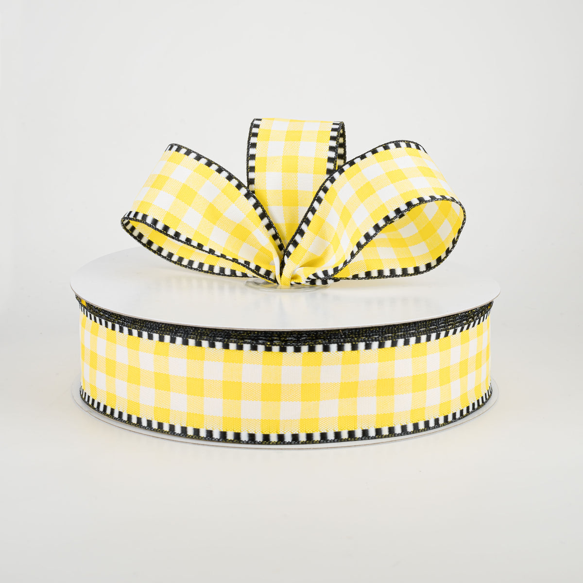 1.5" Dashed Edge Check Plaid Ribbon: Yellow & White (50 Yards) Lifestyle Photo