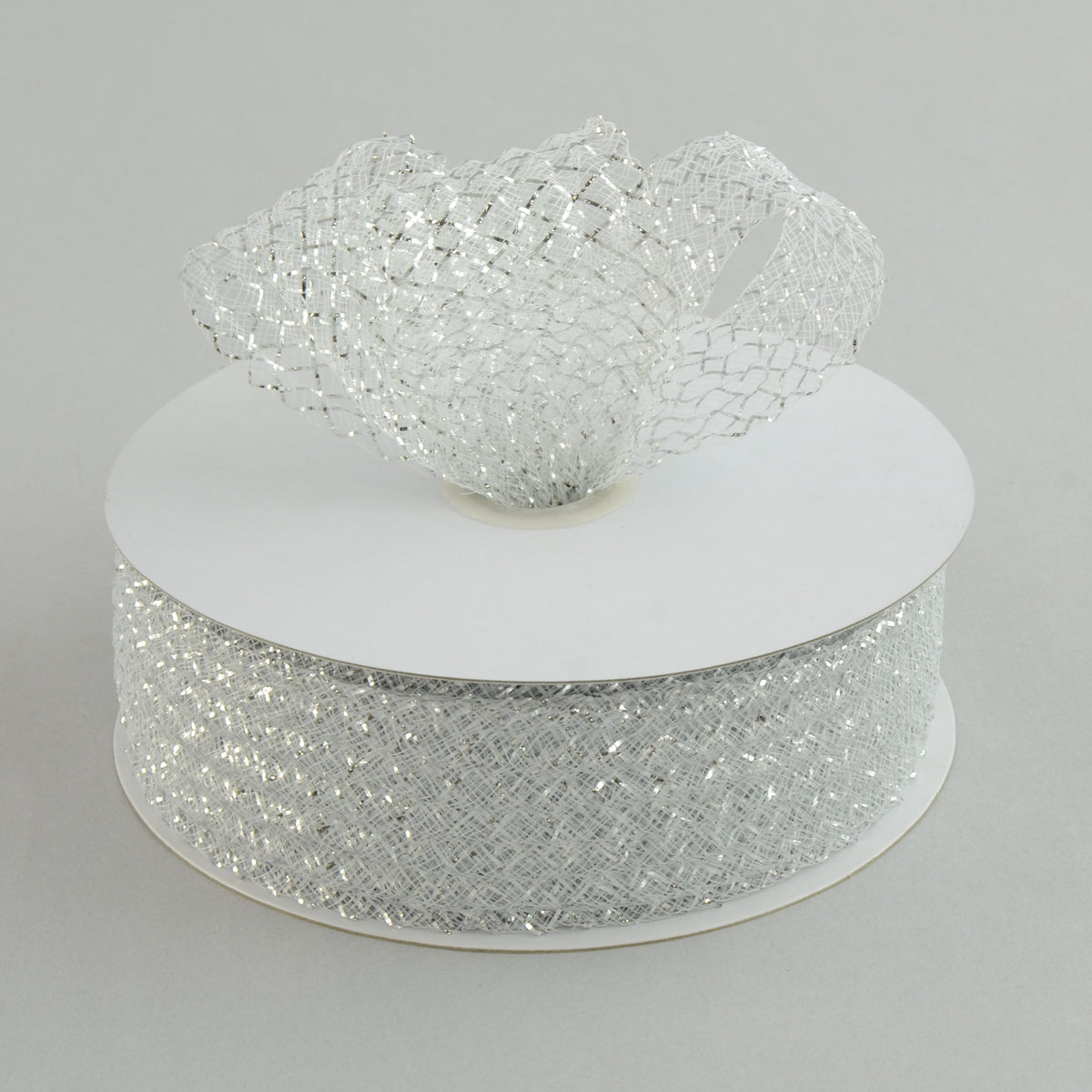 1.5" Deco Flex Mesh Ribbon: Metallic White (30 Yards) Lifestyle Photo