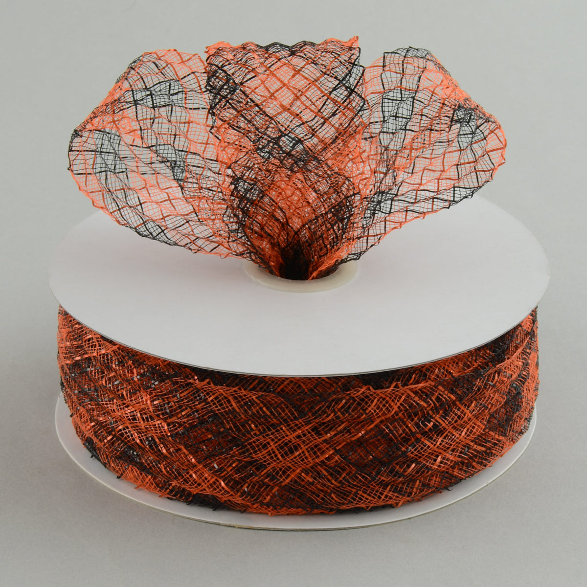 1.5" Deco Flex Mesh Ribbon: Orange/Black Plaid (30 Yards) Lifestyle Photo
